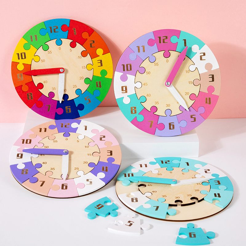 Children's clock jigsaw early education time color cognition kindergarten primary school teaching AIDS Enlightenment educational toys Wood four colors optional export CPC CE certificate Application Scenario
