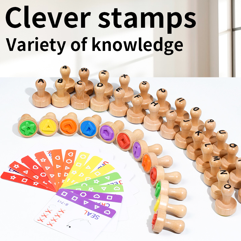 Children's cartoon pattern Seal Toy Creative Fun Alphanumeric Shape Seal Solid Wood Cute animal Alphabet Cognition Seal Export CPC EN71 Certificate details Picture