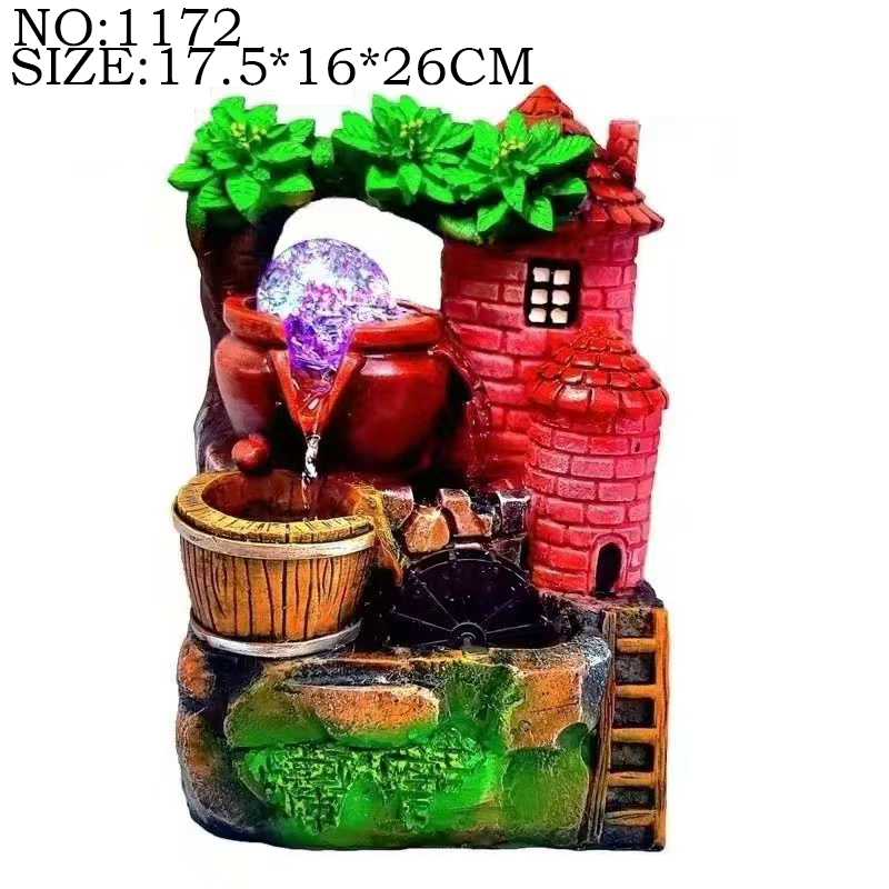 风水轮摆件流水假山工艺品 家居装饰流水造景摆设 艺术流水摆件假山景观 创意桌面装饰品喷泉盆景摆件
