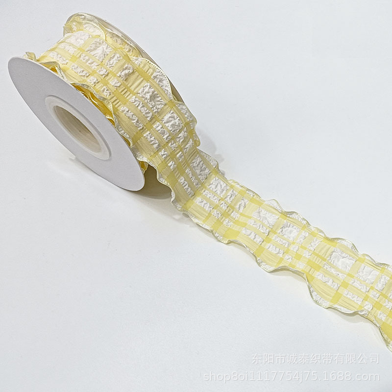 厂家褶皱格子带辅料 礼品鲜花蛋糕包装织带 简约装饰手工DIY荷叶花边彩带