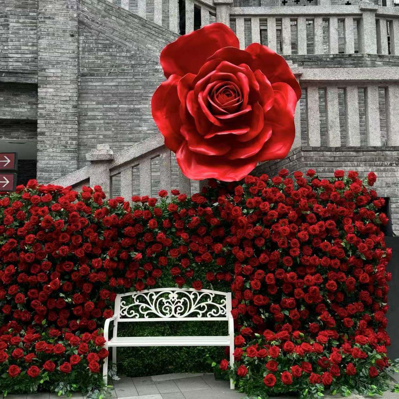 仿真玫瑰花单支绒布玫瑰瀑布仿真花婚礼家居装饰布置假花批发花墙插花装饰详情图1