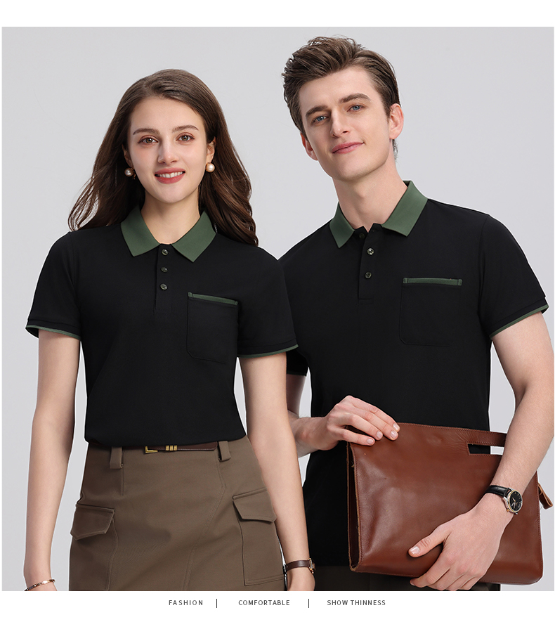 翻领配色口袋POLO衫T恤定制翻领polo衫短袖翻领POLO衫工作服定制T恤文化广告衫印字企业工衣刺绣logo详情22