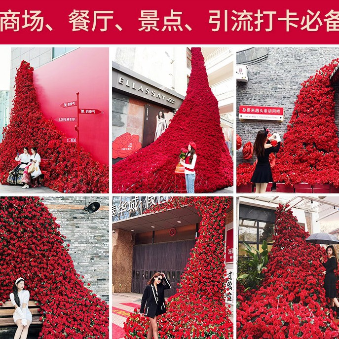 仿真玫瑰花单支绒布玫瑰瀑布仿真花婚礼家居装饰布置假花批发花墙插花装饰详情图2