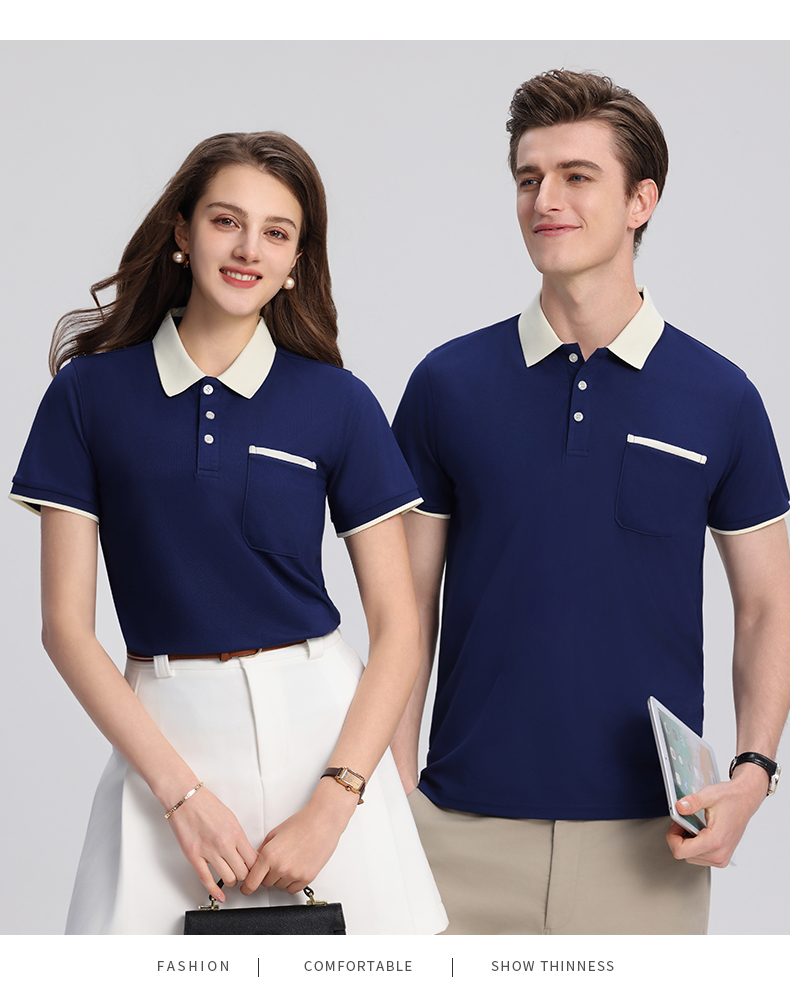 翻领配色口袋POLO衫T恤定制翻领polo衫短袖翻领POLO衫工作服定制T恤文化广告衫印字企业工衣刺绣logo详情13
