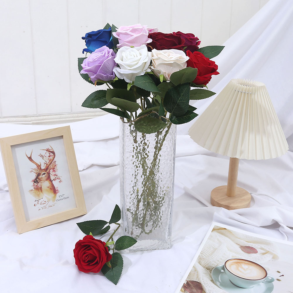 仿真玫瑰花单支绒布玫瑰瀑布仿真花婚礼家居装饰布置假花批发花墙插花装饰