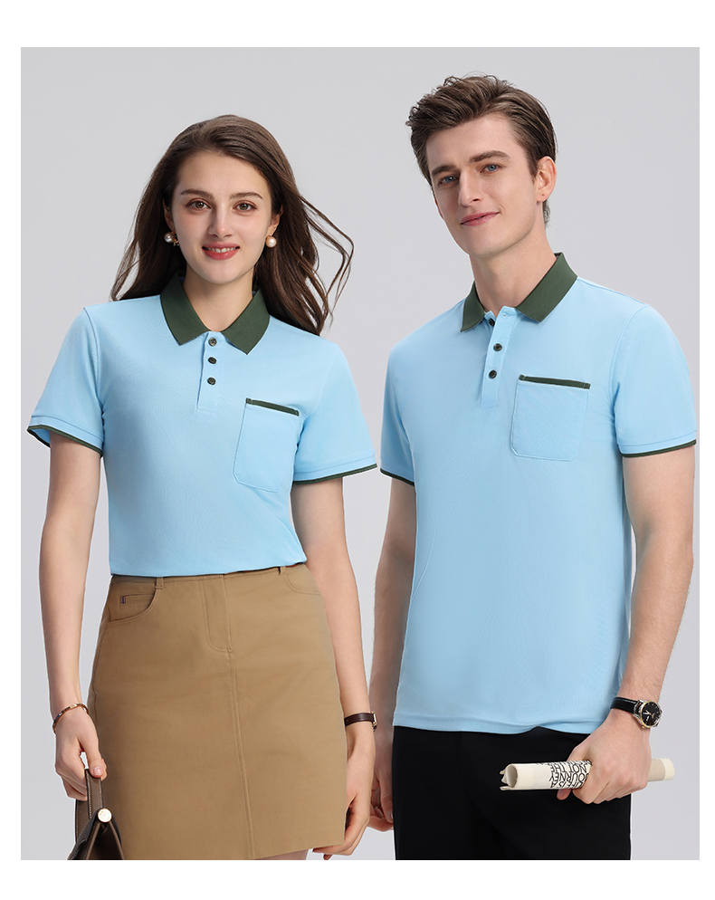 翻领配色口袋POLO衫T恤定制翻领polo衫短袖翻领POLO衫工作服定制T恤文化广告衫印字企业工衣刺绣logo详情24