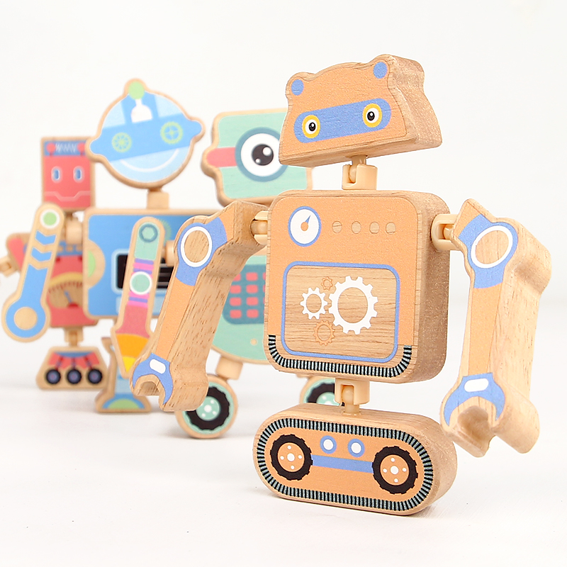 Creative DIY snap building blocks Cartoon three-dimensional jigsaw puzzle building blocks Puzzle toys Solid wood disassembly robot set Export Certificate CE CPC three optional animal dinosaur robot Specification drawing
