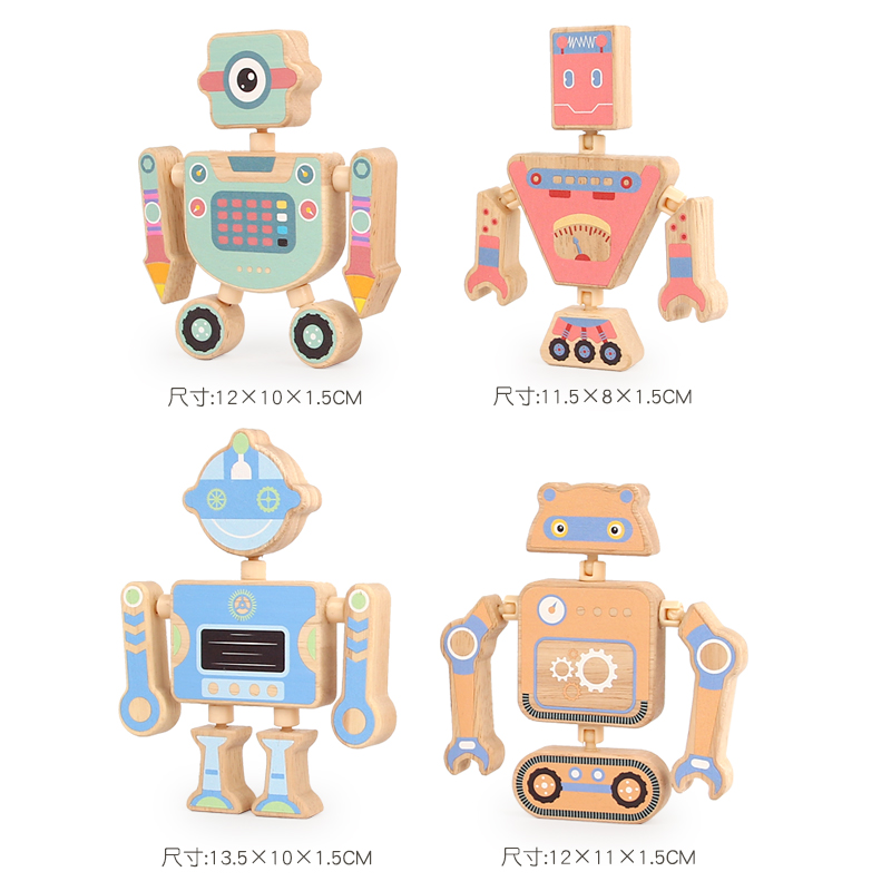 Creative DIY snap building blocks Cartoon three-dimensional jigsaw puzzle building blocks Puzzle toys Solid wood disassembly robot set Export Certificate CE CPC three optional animal dinosaur robot Item Picture