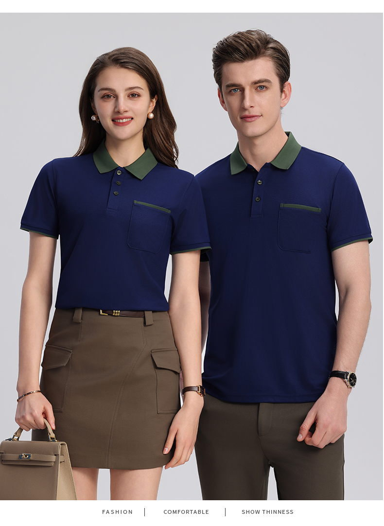 翻领配色口袋POLO衫T恤定制翻领polo衫短袖翻领POLO衫工作服定制T恤文化广告衫印字企业工衣刺绣logo详情20