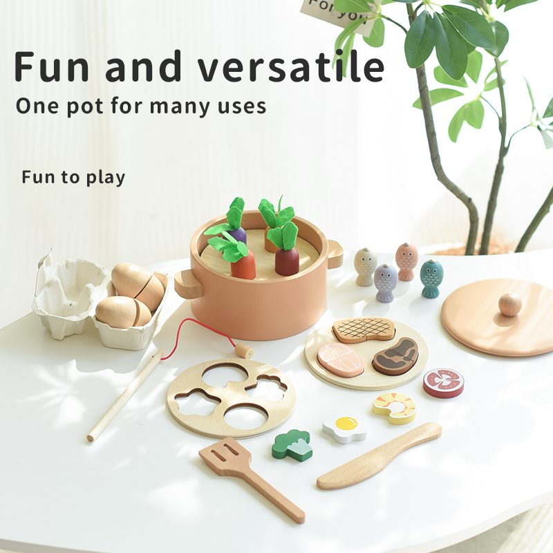 CE CPC wooden children's simulation home cooking meal kitchen set parent-child educational fishing vegetables multi-functional interactive toy creative pot set Che Che le wooden toys details Picture