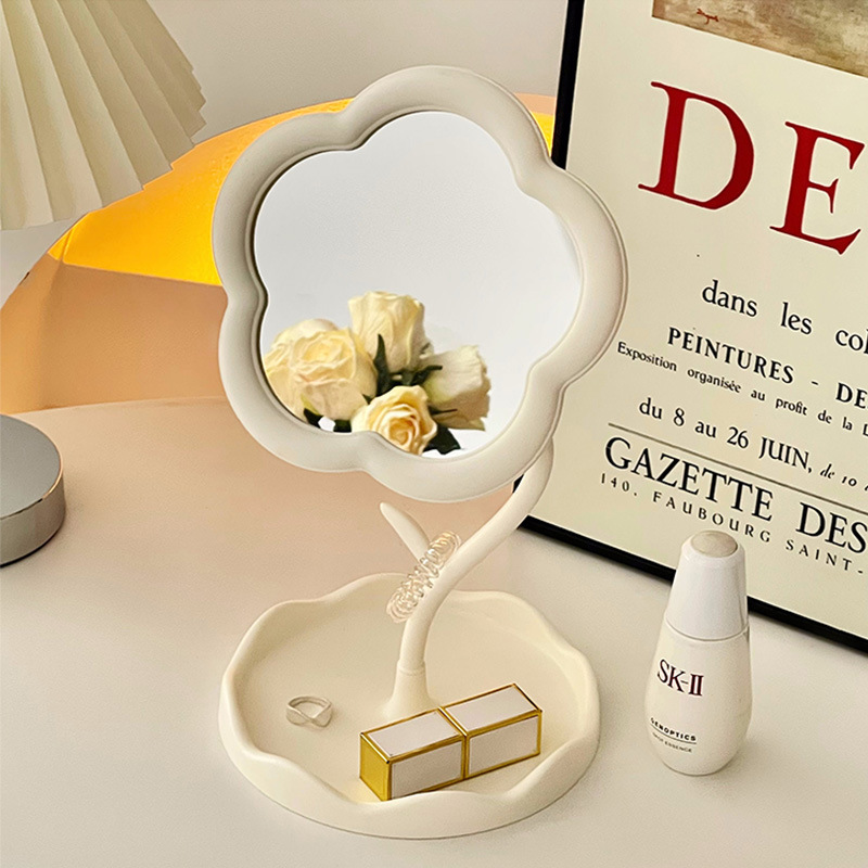 奶油ins花朵化妆镜少女心360度可旋转桌面台式梳妆镜学生宿舍便携补妆镜批发子