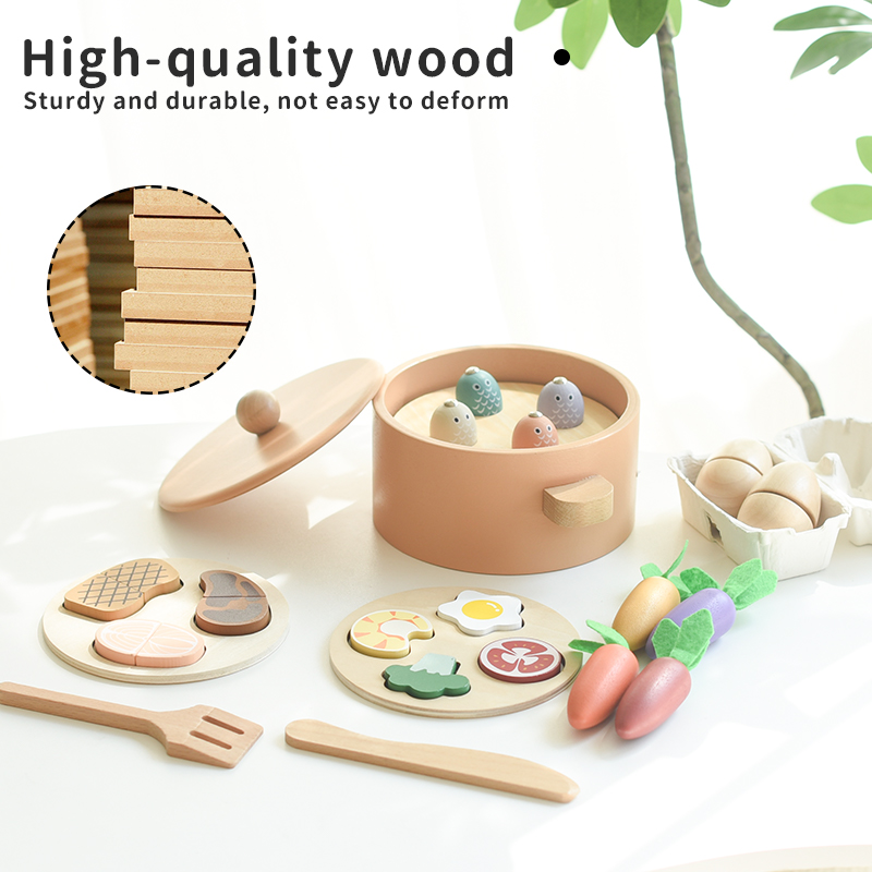 CE CPC wooden children's simulation home cooking meal kitchen set parent-child educational fishing vegetables multi-functional interactive toy creative pot set Che Che le wooden toys Application Scenario