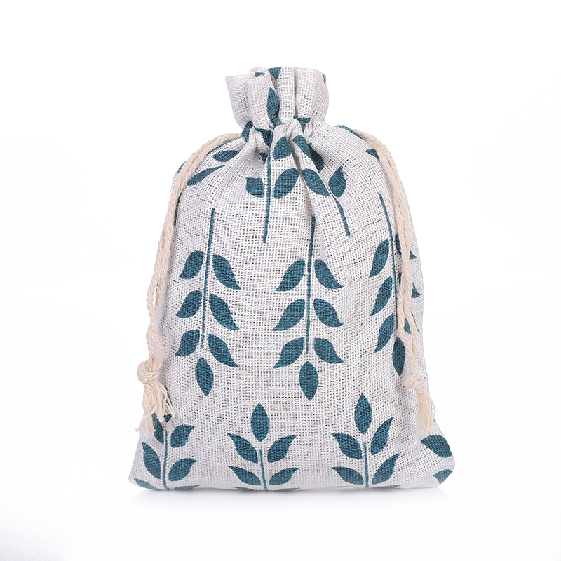 10*14棉麻布印花蓝叶礼品袋束口袋熏蚊袋干花袋