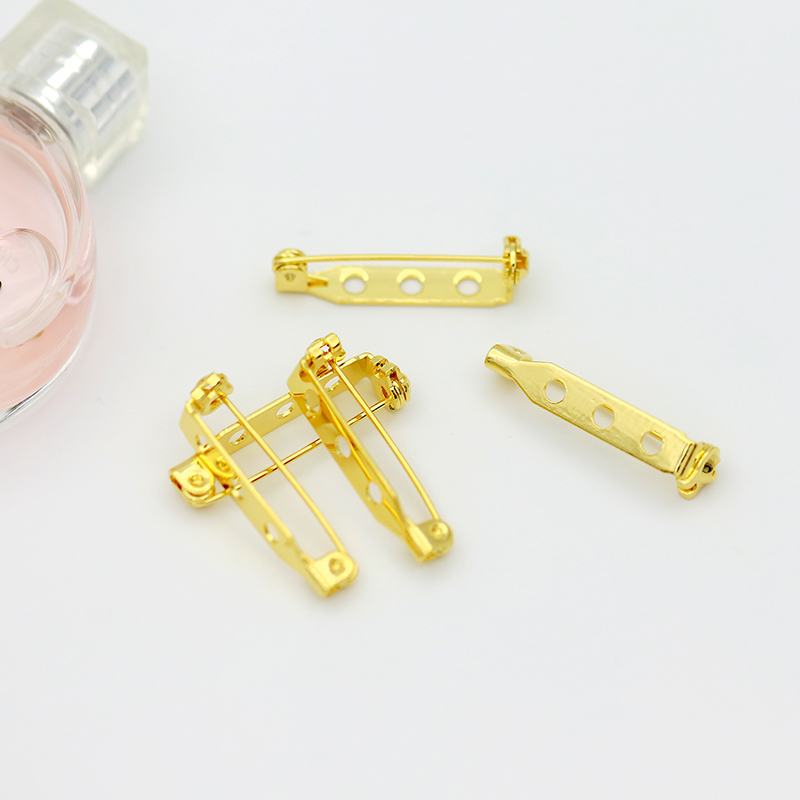 铜镀18K真金旋转式带孔别针14K金保色胸针托 DIY胸花扣针配件工厂直销