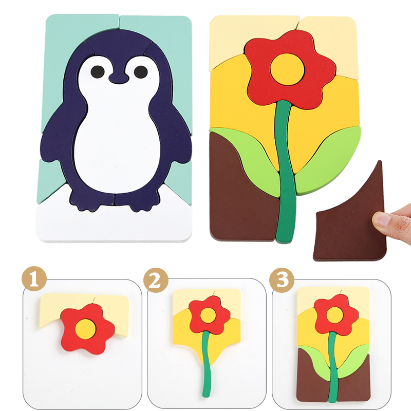 Children's wooden early education cartoon 3d three-dimensional animal car airplane clip jigsaw puzzle building blocks kindergarten baby educational toys Creative enlightenment building blocks puzzle ten optional Application Scenario