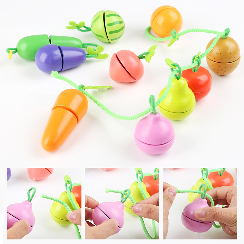Fruit and vegetable string cutting music export CE CPC Wooden Velcro over every cut fruit and vegetables children's big middle class educational simulation toy gift toy knife children's simulation wooden Montessori set Specification drawing