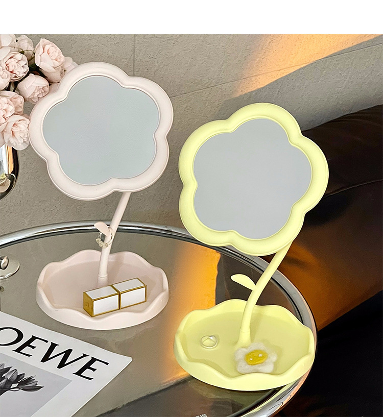 奶油ins花朵化妆镜少女心360度可旋转桌面台式梳妆镜学生宿舍便携补妆镜批发子详情7