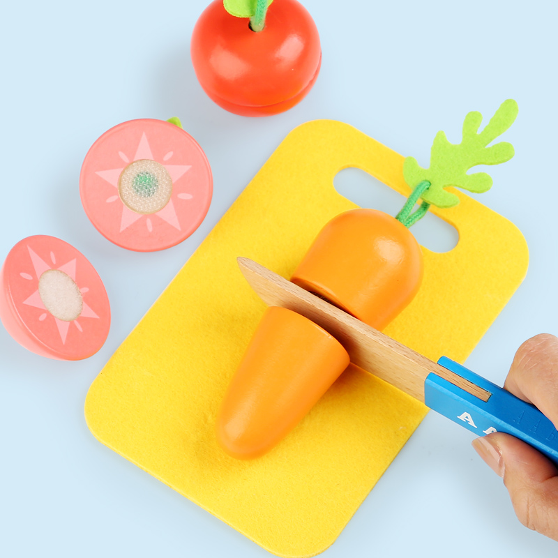 Fruit and vegetable string cutting music export CE CPC Wooden Velcro over every cut fruit and vegetables children's big middle class educational simulation toy gift toy knife children's simulation wooden Montessori set Application Scenario