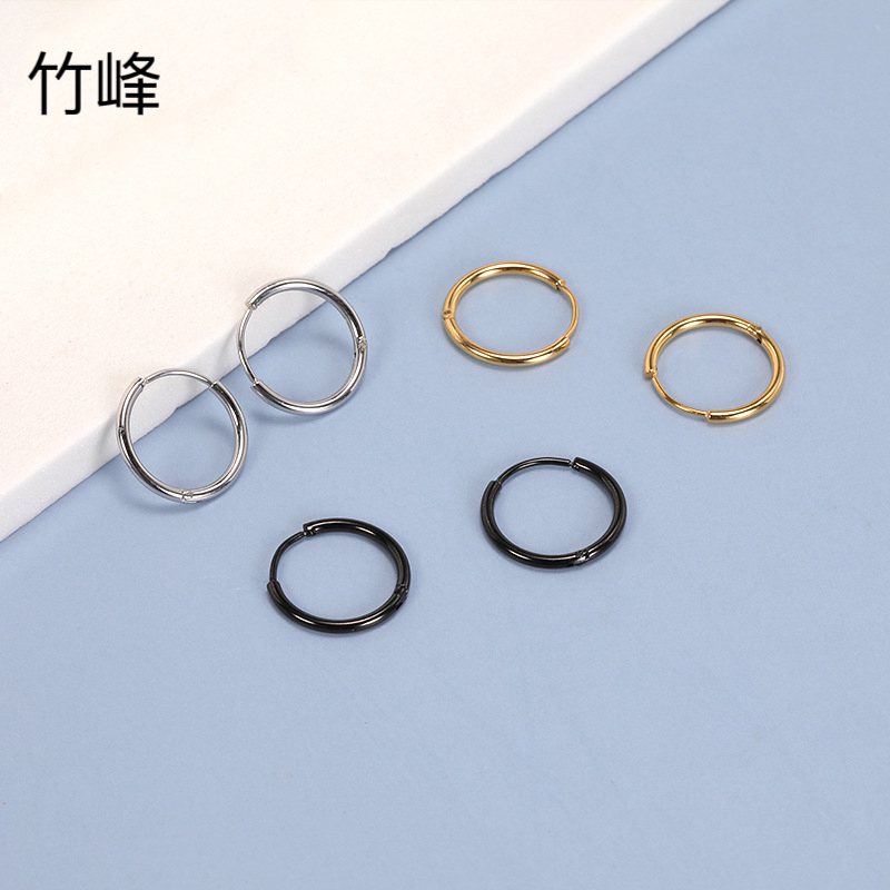 手抛跨境1.2mm线径钛钢耳环男女款时尚耳圈个性不锈钢圆圈耳骨环