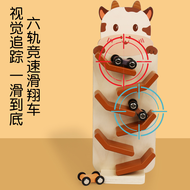 Export CE CPC Certificate for Children Solid wood early Education Wooden Slide Glide car Cartoon animal baby small car model toy Lion Penguin calf three optional animal slide cars details Picture