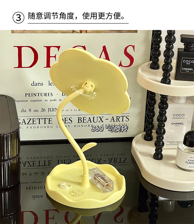 奶油ins花朵化妆镜少女心360度可旋转桌面台式梳妆镜学生宿舍便携补妆镜批发子详情6