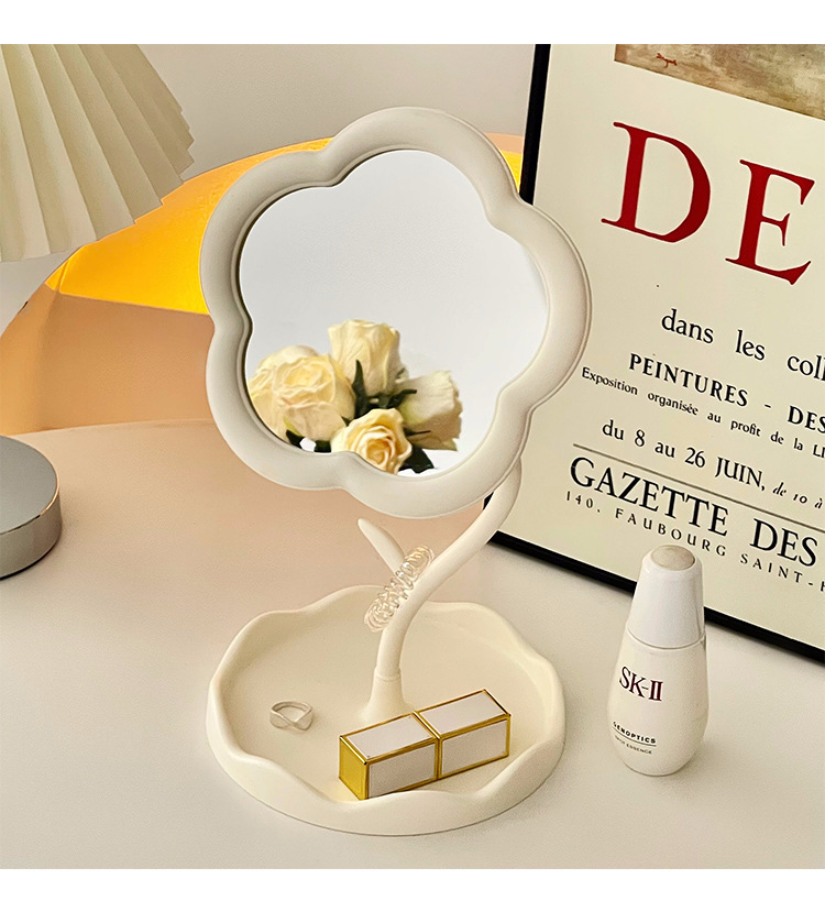 奶油ins花朵化妆镜少女心360度可旋转桌面台式梳妆镜学生宿舍便携补妆镜批发子详情10