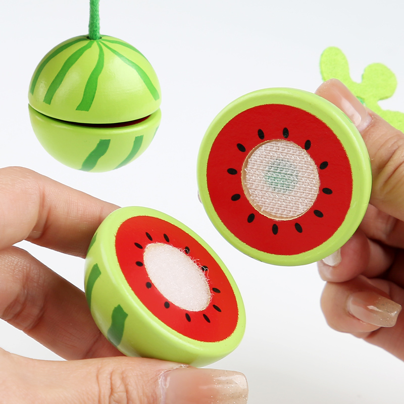 Fruit and vegetable string cutting music export CE CPC Wooden Velcro over every cut fruit and vegetables children's big middle class educational simulation toy gift toy knife children's simulation wooden Montessori set Item Picture