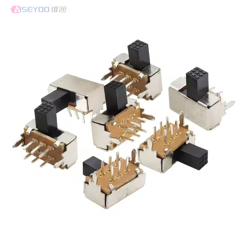 SK-22D02(2P2T)六脚2档拨动开关 带滚珠弹片 2只固定脚 6脚卧式