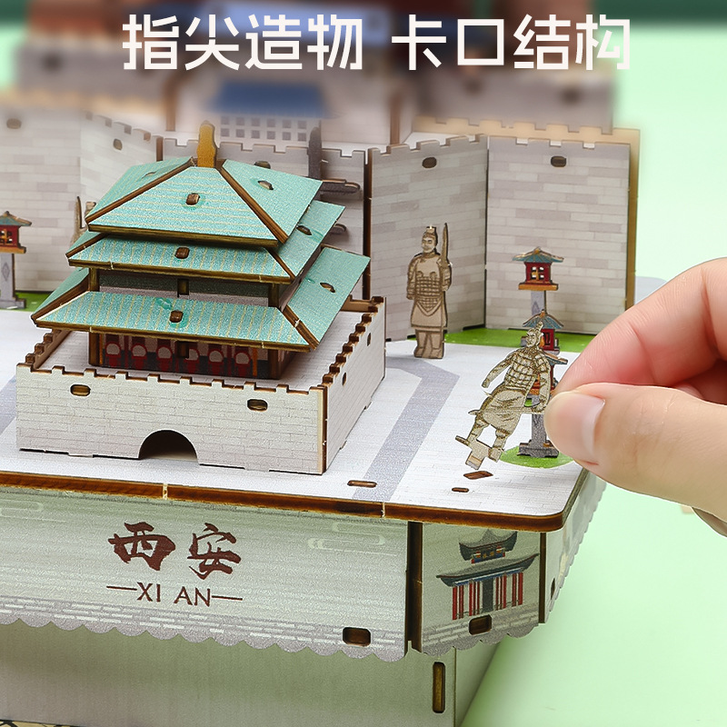 Fun popular city music box 3D three-dimensional wooden jigsaw manual three-dimensional cultural and creative world building children's toys cultural and creative travel crafts assembled music box Specification drawing