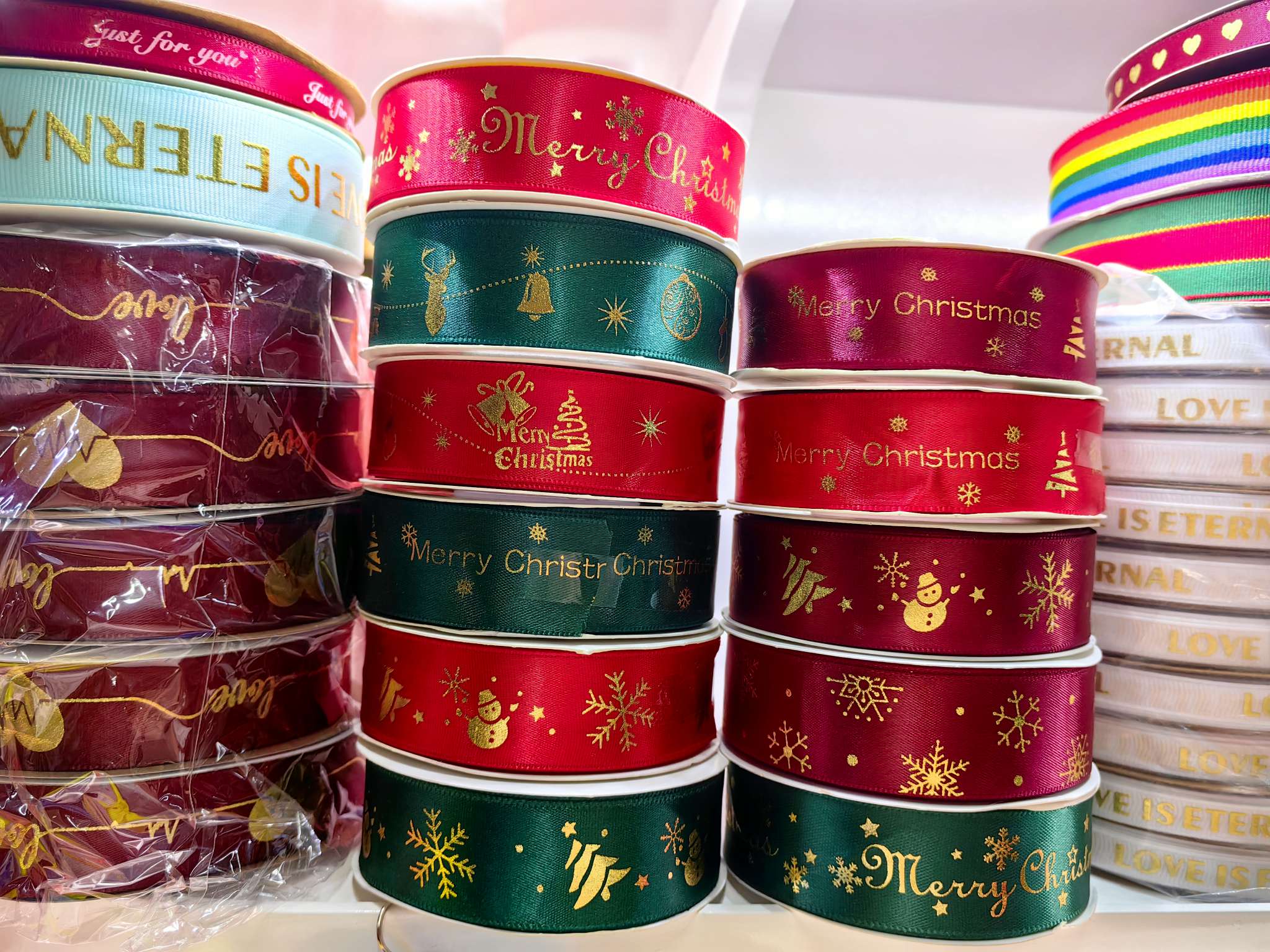 圣诞节丝带烫金带印刷缎带螺纹带涤纶带圣诞装饰礼品礼盒彩带