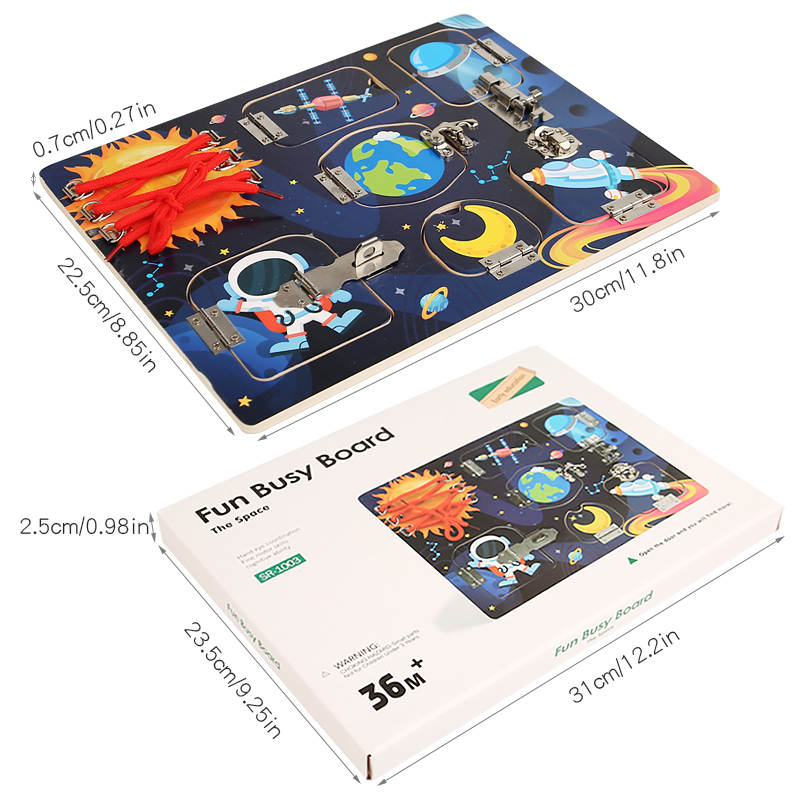 Cross-border CPC/CE Montessoni Early Education Children Busy board Lockpick board Life Puzzle gift Toy Animal Space City three theme optional wooden toys Specification drawing