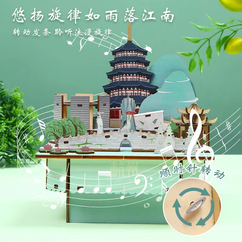 Fun popular city music box 3D three-dimensional wooden jigsaw manual three-dimensional cultural and creative world building children's toys cultural and creative travel crafts assembled music box Application Scenario