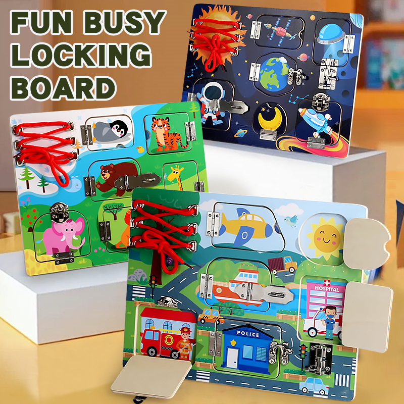 Cross-border CPC/CE Montessoni Early Education Children Busy board Lockpick board Life Puzzle gift Toy Animal Space City three theme optional wooden toys full figure