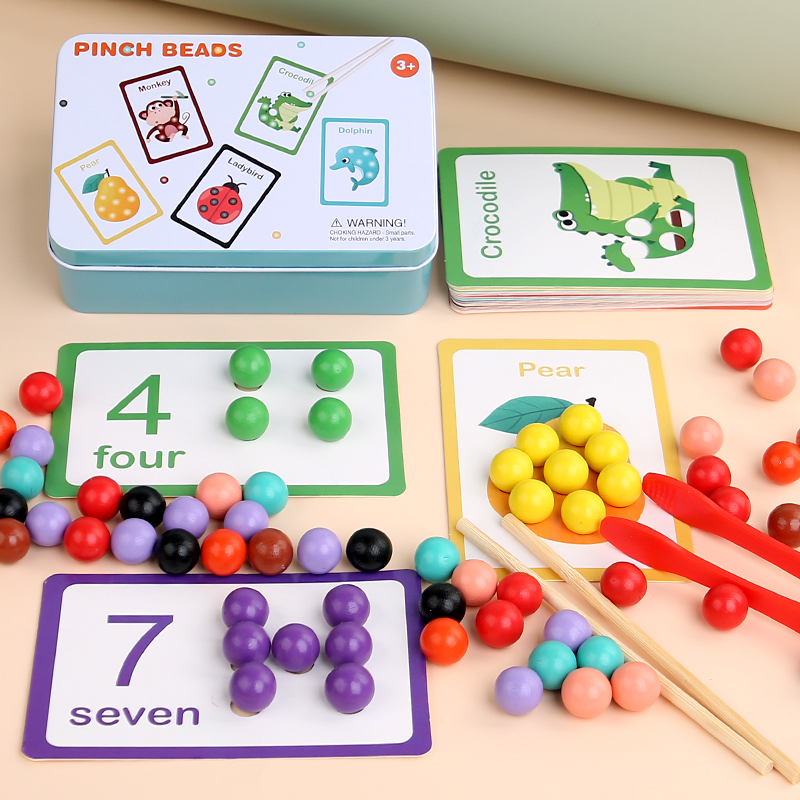 Children's bead number color arithmetic toy baby early education chopsticks training logic concentration educational AIDS Export CE CPC Certificate Iron box number color bead matching full figure