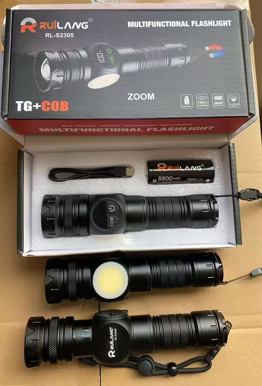 New cross-border white laser high-intensity long-range flashlight with digital battery level display