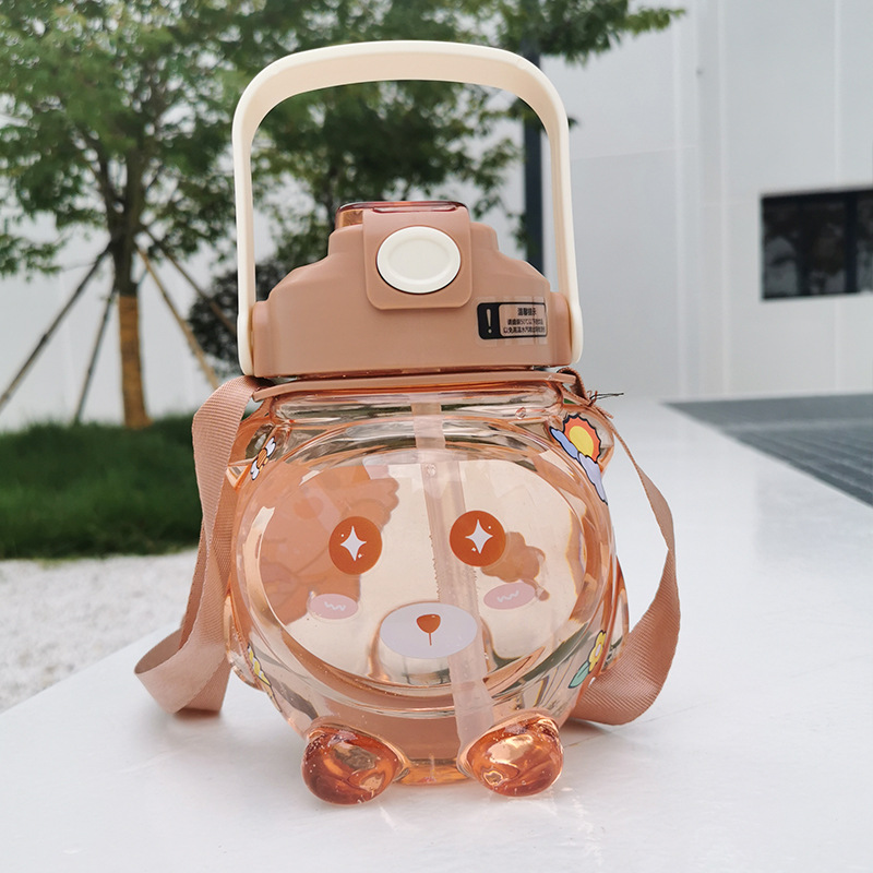 X152-XBD-8020 Summer New Dundun Bear Water Cup Anti-drop and heat-resistant student plastic double-drinking Cup straw Specification image