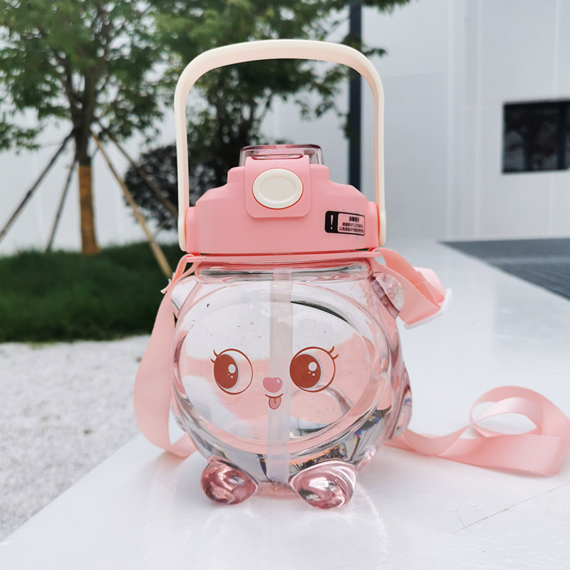 X152-XBD-8020 Summer New Dundun Bear Water Cup Anti-drop and heat-resistant student plastic double-drinking Cup straw details Picture