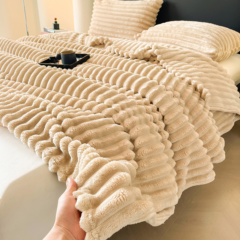 君宝印染 高克重宽抽条法兰绒毯3.5公分 专供跨境外贸出口 现货供应详情8