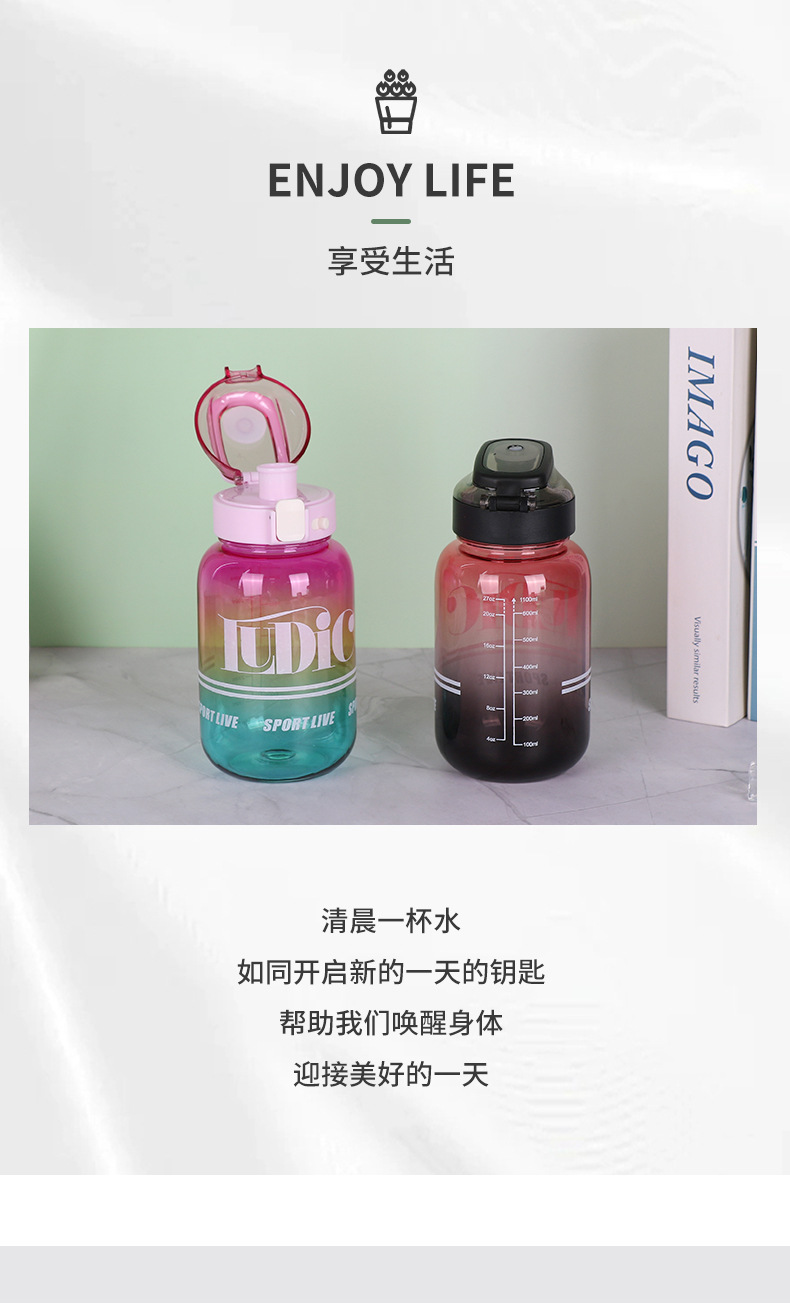 X158-8352 New outdoor sports water bottle for both men and women: Convenient, large-capacity, fashionable and heat-resistant plastic for direct drinking detail image 3