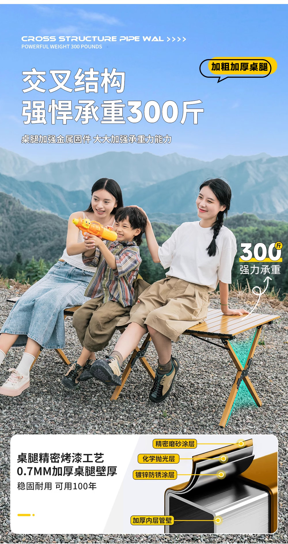 户外露营蛋卷桌 防油防水免洗餐桌 折叠便携60CM 家用烧烤摆摊野营 详情2