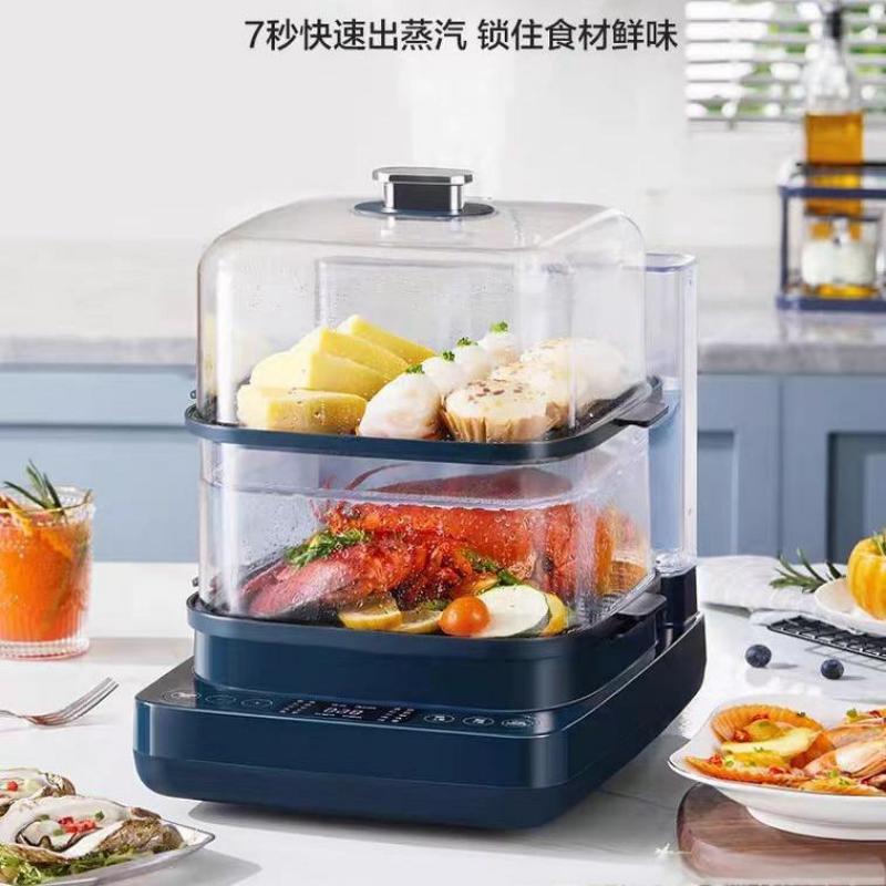 智能款8.6L家用电蒸锅 双层防串味分区分时蒸汽锅 外贸高品质不锈钢电蒸锅