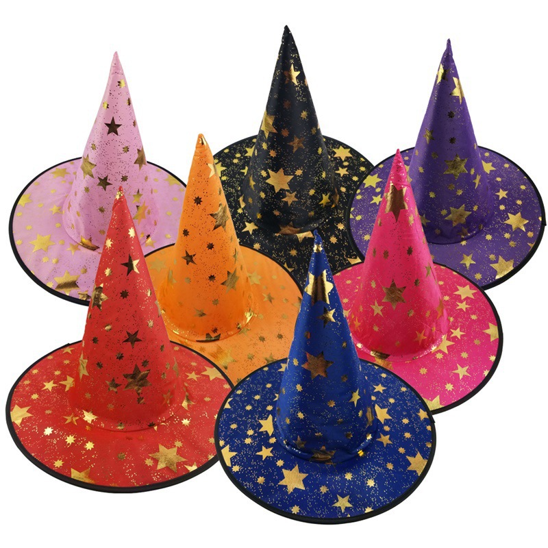 万圣节帽子儿童成人化妆舞会装扮魔法师帽烫金巫师帽五角详情图6