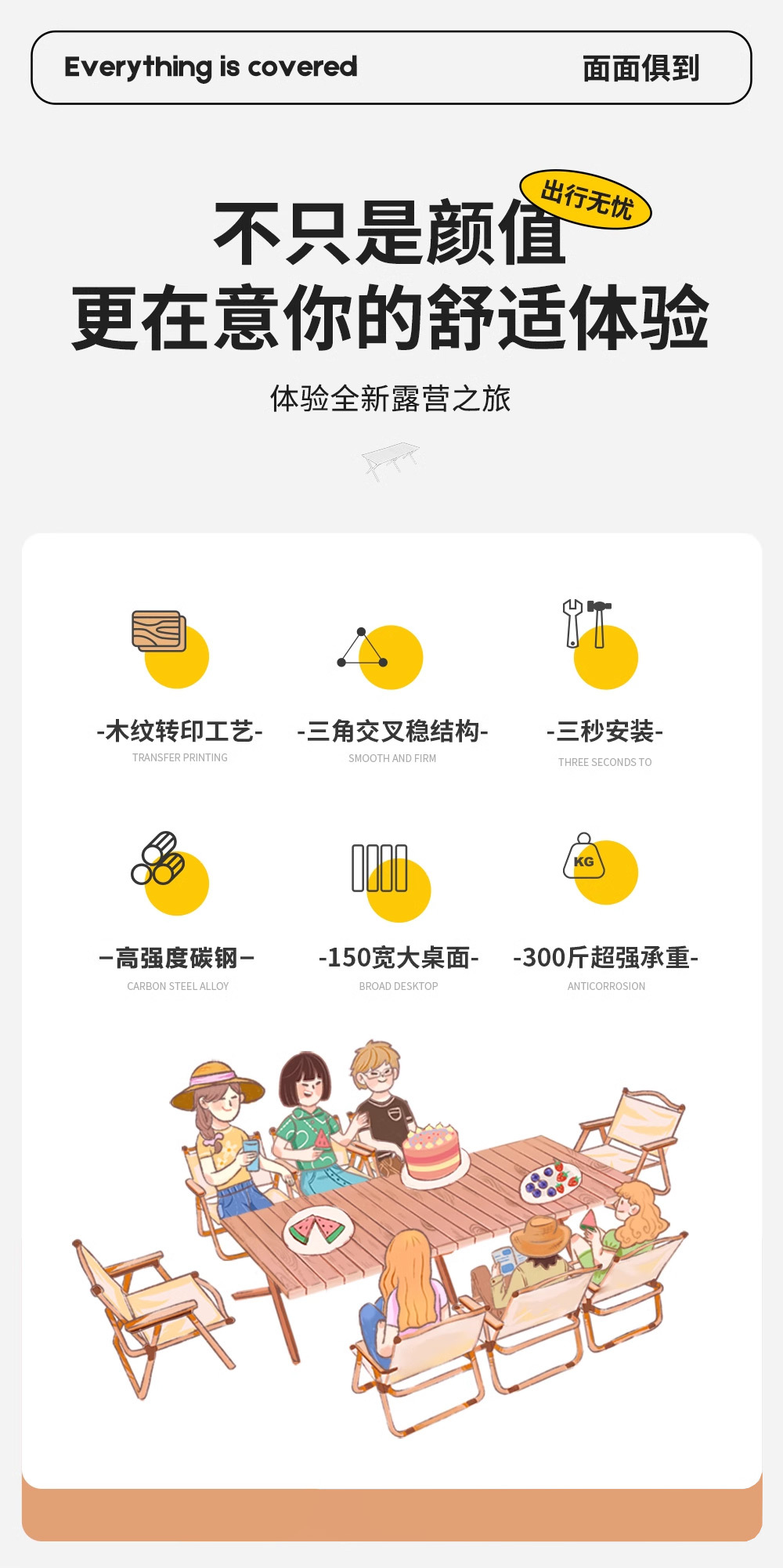 户外露营蛋卷桌 防油防水免洗餐桌 折叠便携60CM 家用烧烤摆摊野营 详情3