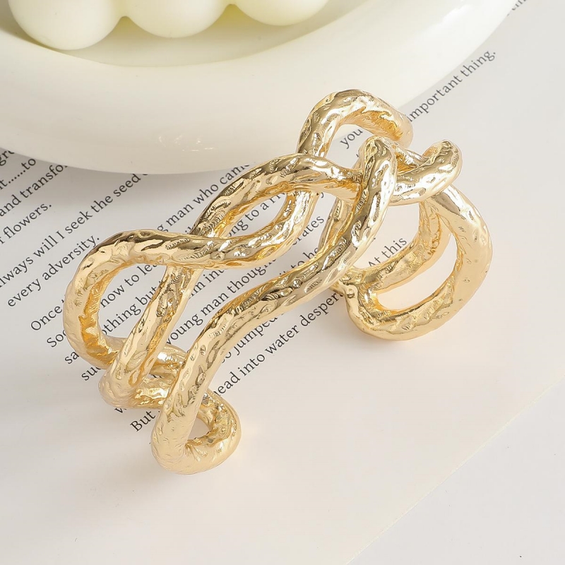 1PCS女士个性3D打印藤条缠绕夸张树脂开口镀金手镯  