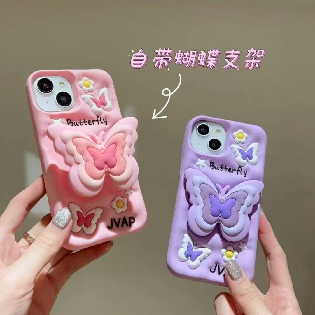 蝴蝶支架适用苹果14pro Max少女iphone12硅胶手机壳13por防摔软壳