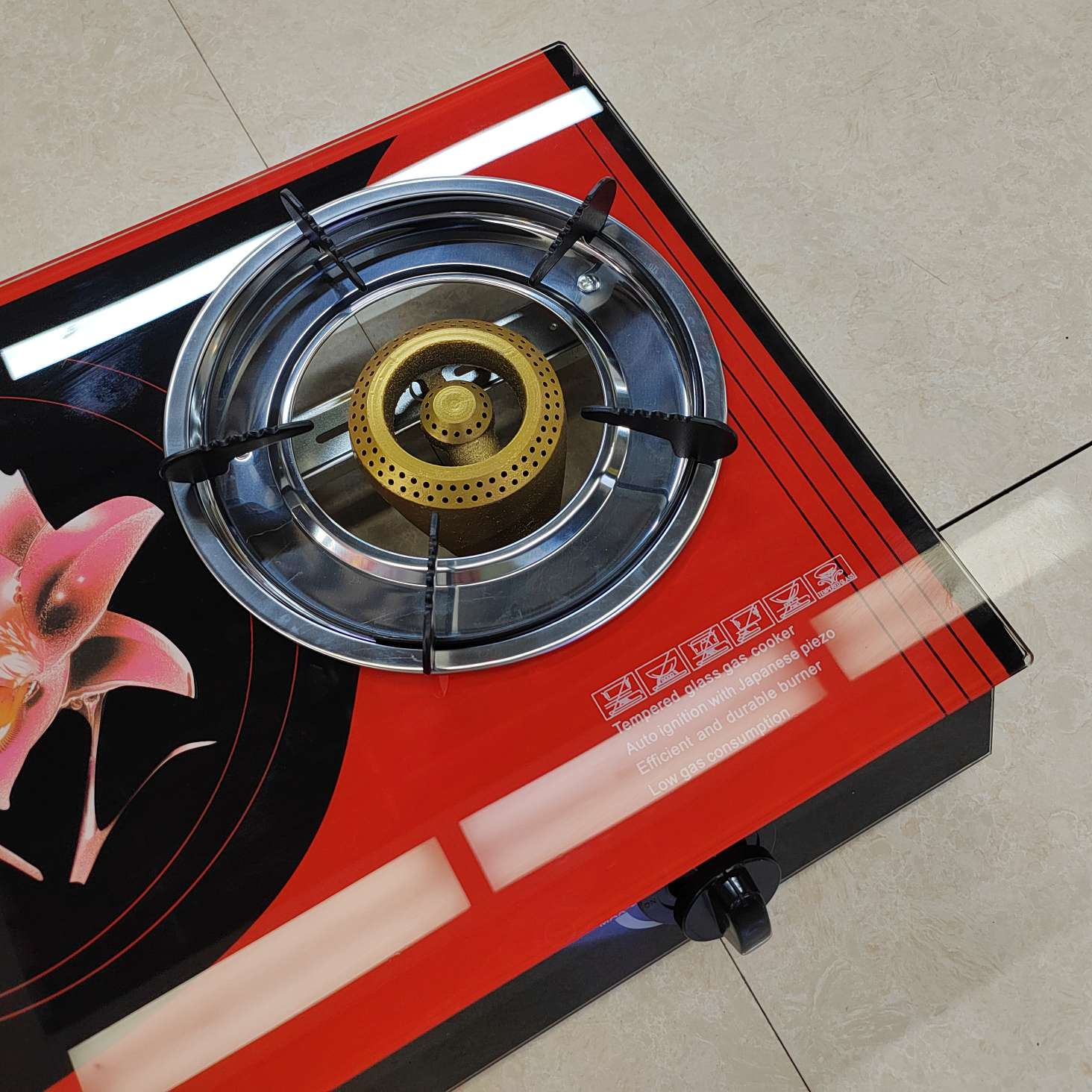 Export two-eyed old-fashioned and old-style stove, household gas stove, glass double gas stove, single-tube strong burner, golden stove, gas stove detail image 2