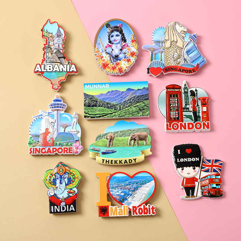 Fabricante personalizado mundo país resina refrigerador pegatinas recuerdos de viaje color brillante impresión país magnético resina refrigerador pegatinas