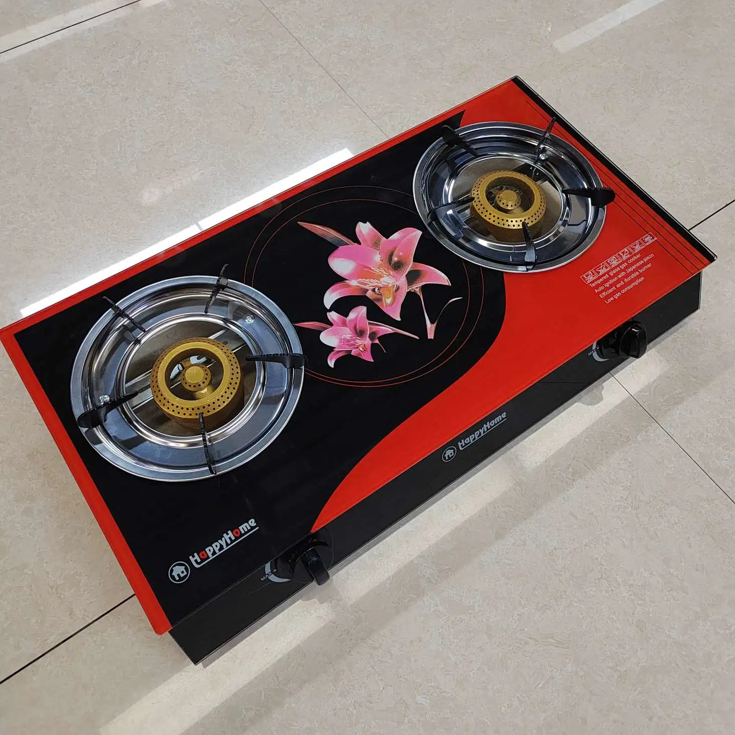 Export two-eyed old-fashioned and old-style stove, household gas stove, glass double gas stove, single-tube strong burner, golden stove, gas stove detail image 3