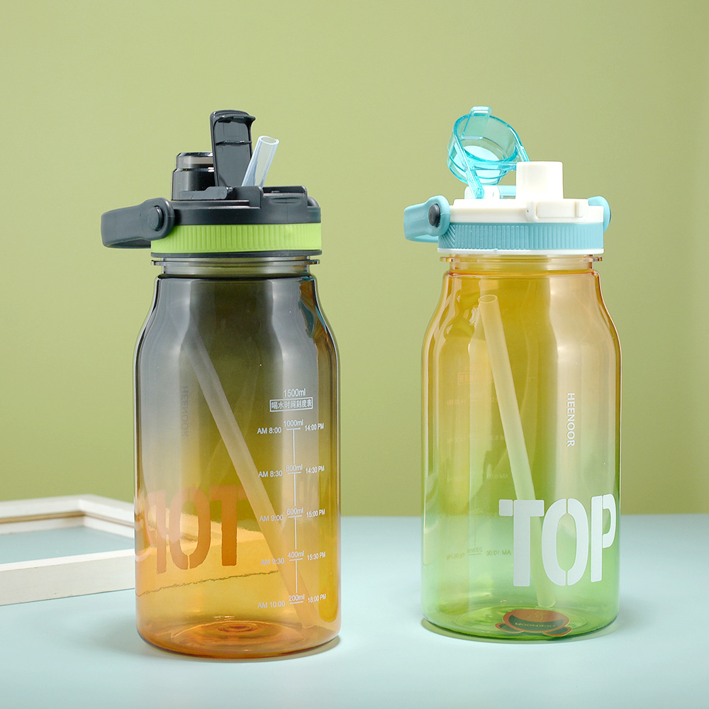 X158-8522 New Sports Large-Capacity Dual-Color Gradient Portable Scale Outdoor Plastic Cup, 1500Ml Specification drawing