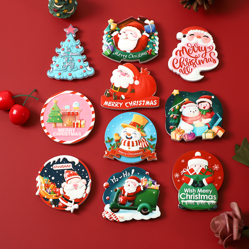 Source Factory custom-made cross-border best-selling Christmas resin fridge magnets, creative and cute reindeer snowman magnetic stickers